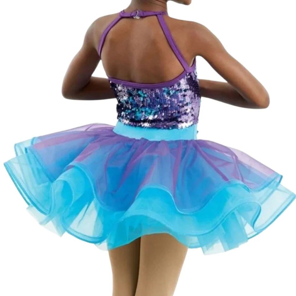 Weissman Girls Ballet Dance Dress Costume Sequin Leotard‎ Tutu Purple & Blue